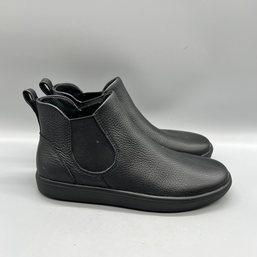 ECCO Boots Womens 7.5 Black Pebbled Leather Soft 7 Chelsea Ankle Booties Shoes